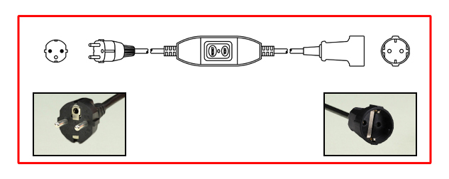 European Schuko Power Cord - European Schuko plug to European Schuko Connector with 10mA In-Line GFCI / RCD Protection - Extension Cord