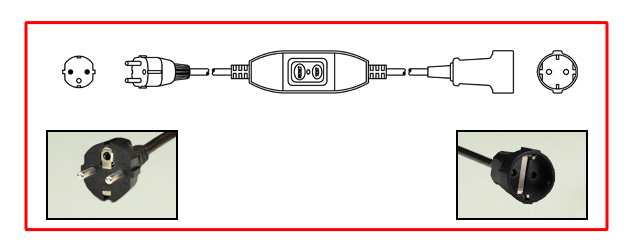 European Schuko Power Cord - European Schuko plug to European Schuko Connector with 30mA In-Line GFCI / RCD Protection - Extension Cord