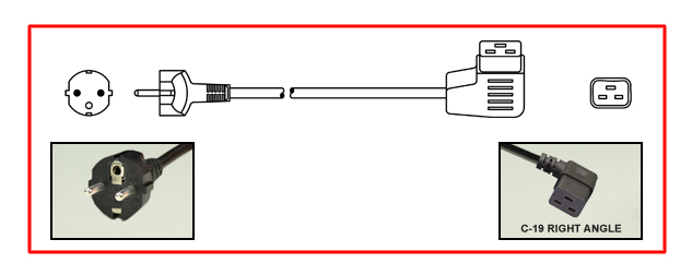Romania plug to right-angle C-19 connector - Romania Power Cord