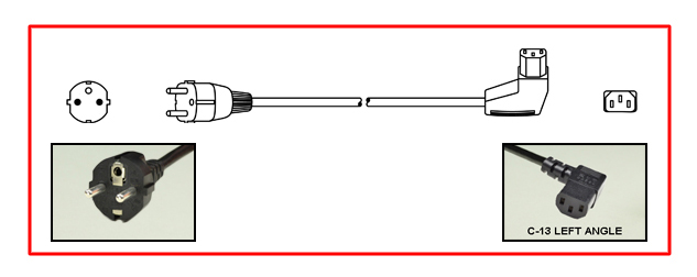 European Schuko plug to left-angle C-13 connector - European Schuko Power Cord