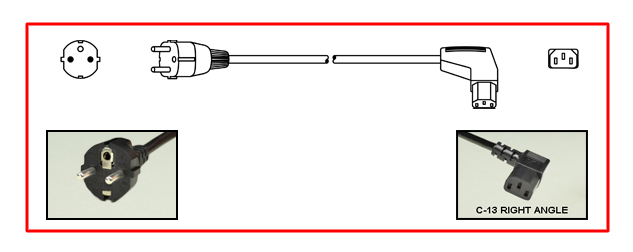 European Schuko plug to right-angle C-13 connector - European Schuko Power Cord