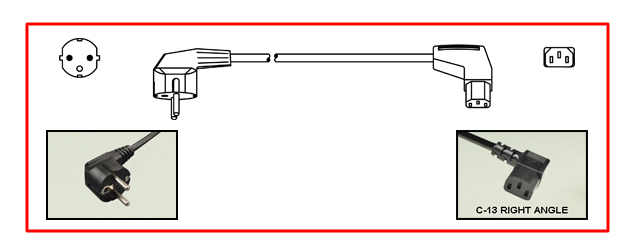 European Schuko down-angle plug to right-angle C-13 connector - European Schuko Power Cord