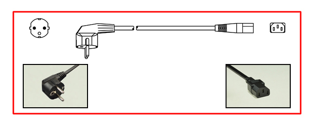 European Schuko down-angle plug to straight C-13 connector - European Schuko Power Cord