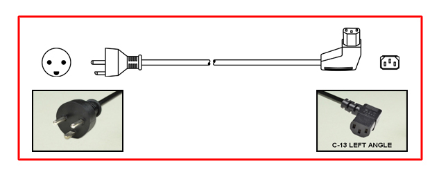 Denmark plug to left-angle C-13 connector - Denmark Power Cord