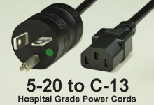 NEMA 5-20 to C-13 Hospital Grade AC Power Cords and AC Cables