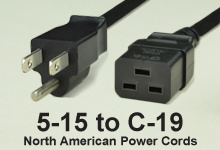 NEMA 5-15 to C-19 AC Power Cords and AC Cables
