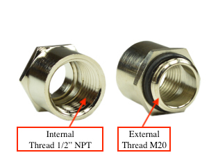 M20 ADAPTER <font color="yellow">(**)</font>, BRASS, NICKEL PLATED O-RING. <font color="yellow"> CONVERTS M20 THREAD TO 1/2 INCH NPT THREAD.</font> 

<br><font color="yellow">Notes:</font> 
<br><font color="yellow">**</font> For connection to M20 threaded boxes or fittings with M20 thread opening. 
<BR><font color="yellow">*</font> M20 with 1.5 thread on External side and 1/2 inch NPT threads on Internal side of adapter. <br><font color="yellow">*</font> NPT is abbreviation for National Pipe Taper (National Pipe Thread) the United States standard for pipe fittings.
<br><font color="yellow">*</font> Availability: 5,608 in stock, $6.22 each.
<br><font color="yellow">*</font> Volume discounts available.

<BR><font color="yellow">*</font> <font color="yellow"> Reverse gender adapter available, View # 02015 for details.</font> 

<br><font color="yellow">*</font> Contact sales office to purchase 01614 direct or buy on-line from <a target="_blank" href="https://www.amazon.com/Inch-thread-adapters-7-76-ring/dp/B0771SJ58Z/ref=sr_1_2?ie=UTF8&qid=1510065938&sr=8-2&keywords=m20+to+1%2F2+npt">Amazon 741945016144</a></font>














 