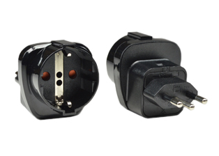 SWISS 10A-250V PLUG ADAPTER, TYPE J (SW1-10P), INSULATED PINS, CEE 7/3 SOCKET, SHUTTERED CONTACTS, IMPACT RESISTANT, 2 POLE-3 WIRE GROUNDING (2P+E). BLACK. 

<br><font color="yellow">Notes: </font> 
<br><font color="yellow">*</font> Connects European Schuko CEE 7/7, CEE 7/4, CEE 7/16 type E, F, C, plugs with Swiss (SW1-10R & SW2-16R) type J outlets, sockets, receptacles.
<br><font color="yellow">*</font> Connects Italy 10A-250V (IT1-10P) plugs, Switzerland 10A-250V plugs (SW1-10P), type C Europlugs with Swiss (SW1-10R & SW2-16R) type J outlets, sockets, receptacles.
<br><font color="yellow">*</font><font color="yellow">*</font> Scroll down to view related product groups including similar adapters or select from Adapter Links and Transformer Links.
<br><font color="yellow">*</font> Adapter Links:  
<font color="yellow">-</font> <a href="https://www.internationalconfig.com/plug_adapt.asp" style="text-decoration: none">Country Specific Adapters</a> <font color="yellow">-</font> <a href="https://www.internationalconfig.com/universal_plug_adapters_multi_configuration_electrical_adapters.asp" style="text-decoration: none">Universal Adapters</a> <font color="yellow">-</font> <a href="https://www.internationalconfig.com/icc5.asp?productgroup=%27Plug%20Adapters%2C%20International%27" style="text-decoration: none">Entire List of Adapters</a> <font color="yellow">-</font> <a href="https://www.internationalconfig.com/Electrical_Adapters_C13_C14_C19_C20_C15_C7_C5_C21_60309_and_Electrical_Adapter_Power_Cords.asp" style="text-decoration: none">IEC 60320 Adapters</a> <font color="yellow">-</font><BR> <a href="https://www.internationalconfig.com/icc6.asp?item=IEC60320-Power-Cord-Splitters" style="text-decoration: none">IEC 60320 Splitter Adapters </a> <font color="yellow">-</font> <a href="https://www.internationalconfig.com/icc6.asp?item=IEC60320-Power-Cord-Splitters" style="text-decoration: none">NEMA Splitter Adapters </a> <font color="yellow">-</font> <a href="https://www.internationalconfig.com/icc6.asp?item=888-2126-ADPU" style="text-decoration: none">IEC 60309 Adapters</a> <font color="yellow">-</font> <a href="https://www.internationalconfig.com/cordhelp.asp" style="text-decoration: none">Worldwide and IEC Power Cord Selector</a>.
<br><font color="yellow">*</font> Transformer Links: <font color="yellow">-</font> <a href="https://www.internationalconfig.com/icc6.asp?item=Transformers" style="text-decoration: none">Step-Up, Step-Down Transformers & Voltage Converters </a>.