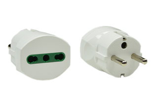 ITALY, CHILE 16 AMPERE-250 VOLT PLUG ADAPTER, CEE 7/7 PLUG (EU1-16P), CEI 23-16 SOCKET (IT1-10P / IT2-16P), SHUTTERED CONTACTS, 2 POLE-3 WIRE GROUNDING (2P+E). WHITE.

<br><font color="yellow">Notes: </font> 
<br><font color="yellow">*</font> Connects Italian 10A / 16A-250V plugs with European CEE 7/3 "Schuko" (EU1-16R) outlets.
<br><font color="yellow">*</font> Scroll down to view additional related products.
