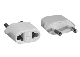 EUROPEAN / AMERICAN PLUG ADAPTER, CONNECTS EUROPEAN (4.0 mm) PIN DIAMETER PLUGS & AMERICAN TYPE A PLUGS WITH EUROPEAN TYPE C, E, F, CEE 7/3, 7/5 OUTLETS. WHITE.  
 
<br><font color="yellow">Notes: </font> 
<br><font color="yellow">*</font> Adapter 2 pole-2 wire non-grounding (4.0mm diameter plug pins).




 