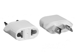 AUSTRALIA, CHINA, ARGENTINA PLUG ADAPTER, MATES AMERICAN NEMA 1-15P (TYPE A) PLUGS & EUROPEAN (4.0 mm /4.8 mm) PIN DIAMETER PLUGS WITH AUSTRALIA, CHINA, ARGENTINA OUTLETS. WHITE.  
<br><font color="yellow">Notes: </font>
<br><font color="yellow">*</font> Accepts polarized and non-polarized American type A plugs. 