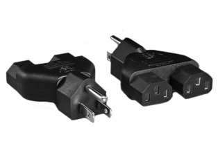 ADAPTER (NEMA 5-15P / IEC 60320 C-13 SPLITTER), 10 AMPERE-125 VOLT, NEMA 5-15P PLUG WITH TWO C- 13 CONNECTORS, MATES C-13 POWER CONNECTORS WITH TWO IEC 60320 C-14 POWER CORDS, 2 POLE-3 WIRE GROUNDING (2P+E). BLACK.  

<br><font color="yellow">Notes: </font> 
<br><font color="yellow">*</font> NEMA 5-15P plug mates with NEMA 5-15R and NEMA 5-20R outlets.
<br><font color="yellow">*</font> IEC 60320 C-13, C-14, C-15, C-5, C-7, C-19, C-20 plug adapters, splitters, European adapters are listed below in related products. Scroll down to view.


