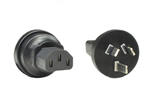 ADAPTER, AUSTRALIA, NEW ZEALAND (AU1-10P), CHINA (CH1-10P) TYPE I PLUG, IEC 60320 C-13 CONNECTOR, 10 AMPERE-250 VOLT, 2 POLE-3 WIRE GROUNDING (2P+E), IMPACT RESISTANT RUBBER BODY. BLACK. 

<br><font color="yellow">Notes: </font> 
<br><font color="yellow">*</font> Connects IEC 60320 C-14 power cords & C-14 "Y" type splitter cords with Australia, New Zealand & China outlets. Scroll down to view related products.

