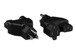 ADAPTER (NEMA 5-15P / NEMA 5-15R / IEC 60320 C-13 SPLITTER), 10 AMPERE-125 VOLT, NEMA 5-15P PLUG, NEMA 5-15R OUTLET, C-13 CONNECTOR, 2 POLE-3 WIRE GROUNDING (2P+E). BLACK. 

<br><font color="yellow">Notes: </font> 
<br><font color="yellow">*</font> NEMA 5-15P plug mates with NEMA 5-15R and NEMA 5-20R outlets.
<br><font color="yellow">*</font> IEC 60320 C-13, C-14, C-15, C-5, C-7,  C-19, C-20, plug adapters, splitters, European adapters are listed below in related products. Scroll down to view.


