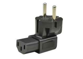 ADAPTER, EUROPEAN SCHUKO CEE 7/7 TYPE E & F ANGLE PLUG (EU1-16P), IEC 60320 C-13 CONNECTOR, 10 AMPERE-250 VOLT, 2 POLE-3 WIRE GROUNDING (2P+E), IMPACT RESISTANT RUBBER BODY. BLACK.  

<br><font color="yellow">Notes: </font> 
<br><font color="yellow">*</font> Connects IEC 60320 C-14 power cords, C-14 "Y" type splitter cords with European Schuko CEE 7/3 type F outlets & France CEE 7/5 type E outlets.
<br><font color="yellow">*</font><font color="yellow">*</font> Scroll down to view related product groups including similar adapters or select from Adapter Links and Transformer Links.
<br><font color="yellow">*</font> Adapter Links:  
<font color="yellow">-</font> <a href="https://www.internationalconfig.com/plug_adapt.asp" style="text-decoration: none">Country Specific Adapters</a> <font color="yellow">-</font> <a href="https://www.internationalconfig.com/universal_plug_adapters_multi_configuration_electrical_adapters.asp" style="text-decoration: none">Universal Adapters</a> <font color="yellow">-</font> <a href="https://www.internationalconfig.com/icc5.asp?productgroup=%27Plug%20Adapters%2C%20International%27" style="text-decoration: none">Entire List of Adapters</a> <font color="yellow">-</font> <a href="https://www.internationalconfig.com/Electrical_Adapters_C13_C14_C19_C20_C15_C7_C5_C21_60309_and_Electrical_Adapter_Power_Cords.asp" style="text-decoration: none">IEC 60320 Adapters</a> <font color="yellow">-</font><BR> <a href="https://www.internationalconfig.com/icc6.asp?item=IEC60320-Power-Cord-Splitters" style="text-decoration: none">IEC 60320 Splitter Adapters </a> <font color="yellow">-</font> <a href="https://www.internationalconfig.com/icc6.asp?item=IEC60320-Power-Cord-Splitters" style="text-decoration: none">NEMA Splitter Adapters </a> <font color="yellow">-</font> <a href="https://www.internationalconfig.com/icc6.asp?item=888-2126-ADPU" style="text-decoration: none">IEC 60309 Adapters</a> <font color="yellow">-</font> <a href="https://www.internationalconfig.com/cordhelp.asp" style="text-decoration: none">Worldwide and IEC Power Cord Selector</a>.
<br><font color="yellow">*</font> Transformer Links: <font color="yellow">-</font> <a href="https://www.internationalconfig.com/icc6.asp?item=Transformers" style="text-decoration: none">Step-Up, Step-Down Transformers & Voltage Converters </a>.