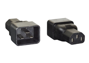 ADAPTER 15 AMPERE 125 VOLT / 10 AMPERE 250 VOLT RATED, IEC 60320 C-20 PLUG, C-13 CONNECTOR, CONNECTS C-19 POWER CORDS WITH IEC 60320 C-14 POWER CORDS OR POWER INLETS, 2 POLE-3 WIRE GROUNDING (2P+E). BLACK.

<br><font color="yellow">Notes: </font> 
<br><font color="yellow">*</font> IEC 60320 C-19, C-20, C-13, C-14, C-15, C-5, C-7 plug adapters, splitters, European adapters are listed below in related products. Scroll down to view.
