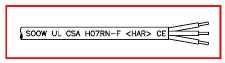 "UNIVERSAL" UL, CSA, "HAR" SOOW / H07RN-F CORDAGE, 5 CONDUCTORS, 12AWG (11AWG) (4.mm2), STRANDING (CLASS 5 FINE WIRE), "HAR" 450/750 VOLT, UL 600 VOLT, BLACK NEOPRENE OUTER JACKET, RUBBER INSULATED CONDUCTORS, (BLUE, BROWN, BLACK, GRAY, GREEN/YELLOW), NOMINAL JACKET O.D.= .740 (18.8mm), UL TEMP. RATING -40 DEGREE C +90 DEGREE C., "HAR" TEMP. RATING -25 DEGREE C +60 DEGREE C.