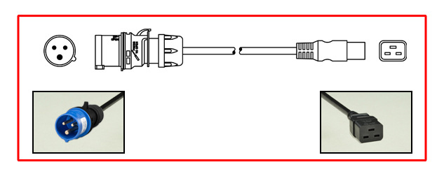 IEC 60309 (6h) 15A-250V [UL/CSA] 16A-250V [VDE, OVE] EUROPEAN / INTERNATIONAL UNIVERSAL DETACHABLE CORD SET, IEC 60309 [IP44] PLUG, IEC 60320 C-19 CONNECTOR, 2 POLE-3 WIRE GROUNDING [2P+E], 14/3 AWG SJTO - 1.5mm2, H05VV-F CONDUCTORS, 2.5 METERS [8FT-2IN] [98"] LONG.
<br><font color="yellow">Length: 2.5 METERS [8FT-2IN]</font>

<br><font color="yellow">Notes: </font> 
<br><font color="yellow">*</font><font color="orange">Custom lengths / designs available.</font>  