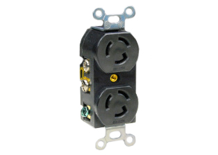 15 AMPERE-125 VOLT (NEMA L5-15R) DUPLEX LOCKING  OUTLET (2P+E), BACK OR SIDE WIRED, 2 POLE-3 WIRE GROUNDING. BLACK.