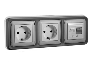 EUROPEAN SCHUKO 16 AMPERE-230 VOLT CEE 7/3 <font color="yellow">GFCI (RCBO/RCD)</font> (EU1-16R) DUPLEX OUTLET, TYPE F, 50/60 Hz, <font color="yellow">(10mA TRIP)</font>, PANEL MOUNT OR FLUSH WALL BOX MOUNT, 2 POLE-3 WIRE GROUNDING (2P+E). GRAY.

<BR><font color="yellow">Notes:</font>
<BR><font color="yellow">*</font> Mating flush mount wall box #77190-D3. 
<BR><font color="yellow">*</font> Downstream outlets can be protected. Use on single phase 230 volt circuits only.
<BR><font color="yellow">*</font> Latched RCD, No reset after power failure. RCBO (single pole + neutral) provides over current protection.
<BR><font color="yellow">*</font> Screw terminal torque = 0.08Nm. Operating temp. = -5�C to +40�C. 
<BR><font color="yellow">*</font> Weatherproof surface mount IP66 rated outlets listed below. Scroll down to view.
<BR> <font color="yellow">*</font> Not for use on life support, medical equipment, refrigeration equipment.  
 <BR><font color="yellow">*</font> GFCI (RCBO/RCD) outlets are available for all countries. Contact us.  
