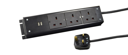 UK, BRITISH, UNITED KINGDOM 13 AMPERE-250 VOLT 3 OUTLET PDU <font color="yellow">POWER STRIP WITH TWO USB PORTS (USB 5V DC @  2A)</font>, BS 1363A TYPE G SOCKETS (UK1-13R), SHUTTERED CONTACTS, 2 POLE-3 WIRE GROUNDING (2P+E), 3.0 METER (9FT-10IN) CORD WITH 13A-250V BS 1362 FUSED ANGLE PLUG (UK1-13P). BLACK.

<br><font color="yellow">Notes: </font> 
<br><font color="yellow">*</font> For horizontal rack mount applications use #52019, #52019-BLK rack mounting plates.
<br><font color="yellow">*</font> British, United Kingdom power cords, plugs, GFCI-RCD outlets, connectors, socket strips, extension cords, plug adapters listed below in related products. Scroll down to view.
