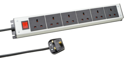 UK, BRITISH, UNITED KINGDOM 13 AMPERE-250 VOLT 6 OUTLET PDU POWER STRIP, BS 1363A TYPE G SOCKETS (UK1-13R), SHUTTERED CONTACTS, ILLUMINATED ON/OFF DOUBLE POLE SWITCH, 2 POLE-3 WIRE GROUNDING (2P+E), 3.0 METER (9FT-10IN) CORD WITH 13A-250V (BS 1362) FUSED ANGLE PLUG (UK1-13P). BLACK/GRAY.

<br><font color="yellow">Notes: </font> 
<br><font color="yellow">*</font> British, United Kingdom power cords, plugs, GFCI-RCD outlets, connectors, socket strips, extension cords, plug adapters listed below in related products. Scroll down to view.

