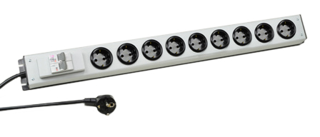 EUROPEAN 16 AMPERE 250 VOLT CEE 7/3 SCHUKO (EU1-16R) 9 OUTLET PDU POWER STRIP, DOUBLE POLE CIRCUIT BREAKER, 2 POLE-3 WIRE GROUNDING (2P+E), 3.0 METER (9FT-10IN) CORD. GRAY.