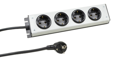 EUROPEAN GERMAN SCHUKO, 16 AMPERE-250 VOLT CEE 7/3 (EU1-16R) 4 OUTLET PDU POWER STRIP, 2 POLE-3 WIRE GROUNDING, 3.05 METER (10 FOOT) CORD, CEE 7/7 ANGLE PLUG. BLACK BASE/GRAY COVER. 

<br><font color="yellow">Notes: </font> 
<br><font color="yellow">*</font> PDU horizontal rack mount applications. Use #52019, #52019-BLK rack mounting plates.
<br><font color="yellow">*</font> Quad design, square version available. View part #70118.
<br><font color="yellow">*</font> European Schuko plugs, outlets, power cords, connectors, outlet strips, GFCI sockets listed below in related products.
Scroll down to view.