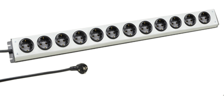 EUROPEAN GERMAN SCHUKO 16 AMPERE-250 VOLT CEE 7/3 (EU1-16R) 12 OUTLET PDU POWER STRIP, SHUTTERED CONTACTS, 2 POLE-3 WIRE GROUNDING (2P+E), 3.0 METER (9FT-10IN) CORD, CEE 7/7 (EU1-16P) ANGLE PLUG. BLACK BASE/GRAY COVER. 

<br><font color="yellow">Notes: </font> 
<br><font color="yellow">*</font> European "Schuko" plugs, outlets, power cords, connectors, outlet strips, GFCI sockets listed below in related products. Scroll down to view.