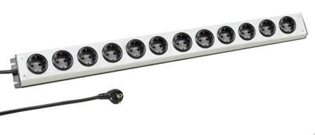 EUROPEAN GERMAN SCHUKO 16 AMPERE-250 VOLT CEE 7/3 (EU1-16R) 12 OUTLET PDU POWER STRIP, SHUTTERED CONTACTS, 2 POLE-3 WIRE GROUNDING (2P+E), 3.0 METER (9FT-10IN) CORD, CEE 7/7 (EU1-16P) ANGLE PLUG. BLACK BASE/GRAY COVER. 

<br><font color="yellow">Notes: </font> 
<br><font color="yellow">*</font> European Schuko plugs, outlets, power cords, connectors, outlet strips, GFCI sockets listed below in related products. Scroll down to view.