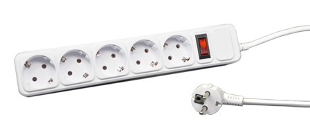 EUROPEAN GERMAN SCHUKO CEE 7/3 (EU1-16R) 10A-250V (1700 WATTS), 50HZ, PDU POWER STRIP, FIVE <font color=ORANGE>(45� ANGLE)</font> OUTLETS, SURGE PROTECTED, ILLUMINATED ON/OFF 10 AMP SINGLE POLE CIRCUIT BREAKER, SHUTTERED CONTACTS, 2 POLE-3 WIRE GROUNDING (2P+E),1.8 METER (6 FOOT) CORD. WHITE. 


<br><font color="yellow">Notes: </font> 
<br><font color="yellow">*</font> 72 Joules, Max wattage 1700 watts, Max surge voltage = 4500 volts, clamping response less than 50 nanoseconds.
<br><font color="yellow">*</font> PDU horizontal rack mount applications. Use #52019, #52019-BLK rack mounting plates.
<br><font color="yellow">*</font> European "Schuko" plugs, outlets, power cords, connectors, outlet strips, GFCI sockets listed below in related products. Scroll down to view.