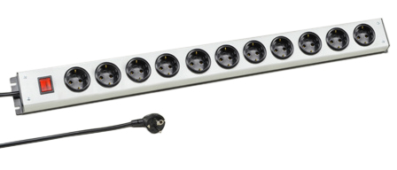 EUROPEAN GERMAN SCHUKO 16 AMPERE-250 VOLT CEE 7/3 (EU1-16R) 11 OUTLET PDU POWER STRIP, ILLUMINATED DOUBLE POLE ON/OFF SWITCH, 2 POLE-3 WIRE GROUNDING (2P+E), 3.0 METER (9FT-10IN) CORD. BLACK BASE/GRAY COVER. 

<br><font color="yellow">Notes: </font> 
<br><font color="yellow">*</font> European "Schuko" plugs, outlets, power cords, connectors, outlet strips, GFCI sockets listed below in related products. Scroll down to view.