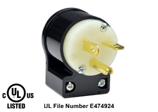 20 AMPERE-125 VOLT (NEMA 5-20P) ANGLE PLUG, IMPACT RESISTANT NYLON BODY, 2 POLE-3 WIRE GROUNDING (2P+E), SPECIFICATION GRADE, BLACK / WHITE.

<br><font color="yellow">Notes: </font> 
<br><font color="yellow">*</font> Terminals accept 18/3, 16/3, 14/3, 12/3 AWG size conductors. Strain relief (cord grip range) = 0.300-0.650" dia.
<br><font color="yellow">*</font> Temp. range = -40�C to +75�C.
<br><font color="yellow">*</font> Plug cover design allows power cord to exit at 8 different angles. View "Dimensional Data Sheet" below for details.
<br><font color="yellow">*</font> Plugs, receptacles, outlets, power strips, connectors, inlets, power cords, weatherproof outlets, plug adapters are listed below in related products. Scroll down to view.
