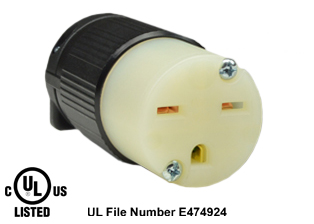 15 AMPERE-250 VOLT NEMA 6-15R CONNECTOR, IMPACT RESISTANT NYLON BODY, 2 POLE-3 WIRE GROUNDING (2P+E), SPECIFICATION GRADE. BLACK / WHITE. TERMINALS ACCEPT 18/3, 16/3, 14/3, 12/3 AWG SIZE CONDUCTORS. STRAIN RELIEF (CORD GRIP RANGE) = 0.300-0.650" DIA.
 

<br><font color="yellow">Notes: </font> 
<br><font color="yellow">*</font> Screw torque: Terminal screws = 12 in. lbs., Strain relief / assembly screws = 8-10 in. lbs.
<br><font color="yellow">*</font> Temp. range = -40C. to +75C.
<br><font color="yellow">*</font> Plugs, connectors, receptacles, power cords, power strips, weatherproof outlets are listed below in related products. Scroll down to view.

