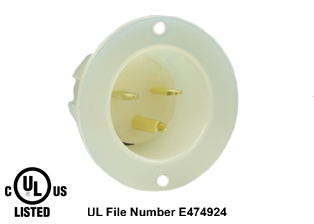 15 AMPERE-250 VOLT FLANGED PANEL MOUNT POWER INLET (NEMA 6-15P), 2 POLE-3 WIRE GROUNDING (2P+E), IMPACT RESISTANT NYLON BODY, SPECIFICATION GRADE. WHITE.  

<br><font color="yellow">Notes: </font> 
<br><font color="yellow">*</font> For weatherproof / dustproof applications use #5200-WC inlet cover and #5200-WTC terminal shield.
<br><font color="yellow">*</font> Temp. range = -40�C to +75�C.
<br><font color="yellow">*</font> Terminals accept 16AWG-10AWG, Max. torque = 11 in. lbs.
<br><font color="yellow">*</font> NEMA locking inlets, IEC 60309 inlets and European, Australian power inlets are listed below in related products. Scroll down to view.