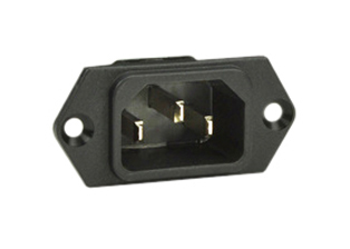 IEC 60320 C-14, 15 AMPERE-250 VOLT POWER INLET, PANEL MOUNT, 3.5 x 0.8 mm (0.138" x 0.032") SOLDER TERMINALS, 2 POLE-3 WIRE GROUNDING, IP40 RATED, BLACK. 
 
<br><font color="yellow">Notes: </font> 
<br><font color="yellow">*</font> Operating temp. = -25�C to +70�C.
<br><font color="yellow">*</font> UL 94V-O rated polyamide 6.6 thermoplastic body.
<br><font color="yellow">*</font> Mounting screw torque = 0.3Nm.
