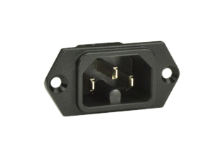 15A-250V IEC 60320 C-16 PANEL MOUNT POWER INLET, 6.3 x 0.8 mm (0.250" x 0.032") TERMINALS, 2 POLE-3 WIRE GROUNDING (2P+E). BLACK.

<br><font color="yellow">Notes: </font> 
<br><font color="yellow">*</font> Operating temp. = -25C to +120C.
<br><font color="yellow">*</font> Material = Thermoplastic, UL 94V-O.
<br><font color="yellow">*</font> Connects with C-15 power cords, connectors.
<br><font color="yellow">*</font> Power cords, connectors, inlets, plug adapters are listed below in related products. Scroll down to view.