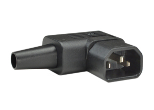 IEC 60320 C-14 RIGHT ANGLE PLUG, 15 AMPERE-250 VOLT AND 10 AMPERE-250 VOLT, 2 POLE-3 WIRE GROUNDING (2P+E), ACCEPTS 14 AWG (2.5 mm2) CONDUCTORS, 10 mm (0.394") DIA. CORDAGE, BLACK. 

<br><font color="yellow">Notes: </font> 
<br><font color="yellow">*</font> IEC 60320 plugs, connectors, power cords, outlet strips, sockets, inlets, plug adapters are listed below in related products. Scroll down to view.
