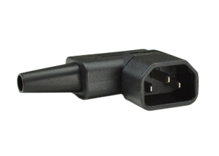 IEC 60320 C-14 RIGHT ANGLE PLUG, 10 AMPERE-250 VOLT, 2 POLE-3 WIRE GROUNDING (2P+E), TERMINALS ACCEPT 14 AWG (2.5 mm2) CONDUCTORS,  ACCEPTS 8.5 mm (0.335") DIA. CORDAGE, BLACK. 

<br><font color="yellow">Notes: </font> 
<br><font color="yellow">*</font> IEC 60320 plugs, connectors, power cords, outlet strips, sockets, inlets, plug adapters are listed below in related products. Scroll down to view.
