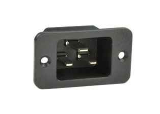 IEC 60320 C-20 POWER INLET, 20 AMPERE-250 VOLT AND 16 AMPERE-250 VOLT, PANEL MOUNT, 2 POLE-3 WIRE GROUNDING (2P+E), 6.3 x 0.8 mm (0.250" x 0.032") QUICK CONNECT Q.D. TERMINALS, BLACK. 

<br><font color="yellow">Notes: </font> 
<br><font color="yellow">*</font>  IEC 60320 plugs, connectors, power cords, outlet strips, sockets, inlets, plug adapters are listed below in related products. Scroll down to view.