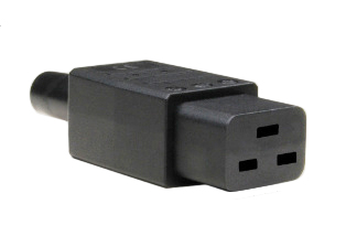 IEC 60320 C-19 STRAIGHT IN-LINE CONNECTOR, 16 AMP-250 VOLT (VDE, ENEC 10), 2 POLE-3 WIRE GROUNDING. BLACK. 

<br><font color="yellow">Notes: </font> 
<br><font color="yellow">*</font> Terminals accept 16AWG & 14AWG conductors, Max ∅14AWG (2.5mm�).
<br><font color="yellow">*</font> Internal strain relief accepts 10mm (0.394") dia. cord, External strain relief accepts 9mm (0.354") dia. cord.
<br><font color="yellow">*</font> Material = Polyamide 6 (nylon).
<br><font color="yellow">*</font> Temp. rating = -30�C to +80�C.
  