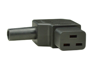 IEC 60320 C-19 RIGHT ANGLE IN-LINE CONNECTOR, 16 AMP-250 VOLT (VDE, ENEC 10), 2 POLE-3 WIRE GROUNDING, TERMINALS ACCEPT 16AWG & 14AWG CONDUCTORS, MAX ∅14AWG (2.5mm�), INTERNAL STRAIN RELIEF ACCEPTS 10mm (0.394") DIA. CORD, EXTERNAL STRAIN RELIEF ACCEPTS 9mm (0.354") DIA. CORD, POLYAMIDE 6 (NYLON), TEMP. RATING = -30�C TO +80�C, BLACK.
