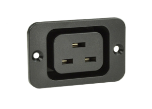 IEC 60320 C-19 PANEL MOUNT POWER OUTLET, 20 AMPERE-250 VOLT AND 16 AMPERE-250 VOLT, 2 POLE-3 WIRE GROUNDING (2P+E), 6.3 x 0.8 mm (0.250" x 0.032") QUICK CONNECT Q.D. TERMINALS, BLACK. 

<br><font color="yellow">Notes: </font> 
<br><font color="yellow">*</font>  IEC 60320 plugs, connectors, power cords, outlet strips, sockets, inlets, plug adapters are listed below in related products. Scroll down to view.