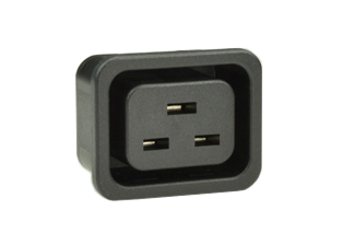 IEC 60320 C-19 SNAP-IN OUTLET, 21 AMPERE-250 VOLT (UL/CSA), 16 AMPERE-250 VOLT (VDE), 2 POLE-3 WIRE GROUNDING, 6.3 x 0.8 mm (0.250” x 0.032”) Q.D. TERMINALS. BLACK.
