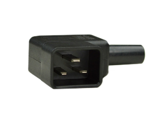 IEC 60320 C-20 LEFT ANGLE PLUG, 16 AMP-250 VOLT, 2 POLE-3 WIRE GROUNDING, TERMINALS ACCEPT 16AWG & 14AWG CONDUCTORS, MAX ∅14AWG (2.5mm), INTERNAL STRAIN RELIEF ACCEPTS 10mm (0.394") DIA. CORD, EXTERNAL STRAIN RELIEF ACCEPTS 9mm (0.354") DIA. CORD, POLYAMIDE 6 (NYLON), TEMP. RATING = -30C TO +80C, BLACK.

