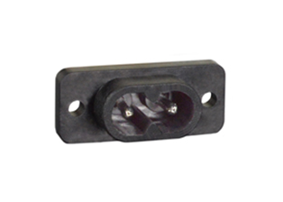 IEC 60320 C-8 POWER INLET, 2.5 AMPERE-250 VOLT, 2 POLE-2 WIRE GROUNDING, 1.5 x 2.3 mm (0.059" x 0.091") SOLDER TERMINALS, SCREW MOUNT FRONT OR REAR, BLACK. 