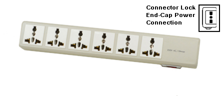 UNIVERSAL EUROPEAN, INTERNATIONAL MULTI-CONFIGURATION 13 AMPERE-250 VOLT [3250 WATTS] 6 OUTLET PDU POWER STRIP, 50/60Hz, <font color="YELLOW"> "LOCKING TYPE" POWER INLET,</font> SURGE PROTECTION, SHUTTERED CONTACTS, ILLUMINATED ON/OFF CIRCUIT BREAKER, 2 POLE-3 WIRE GROUNDING [2P+E]. IVORY.
<br><font color="yellow">Notes: </font> 
<br><font color="yellow">*</font> Operating / Storage temperature: -20C + 100C. 
<br><font color="yellow">*</font> Select a mating locking power supply cord for 58206. [88-WE-XXX] series cords are listed on Dimensional Data Sheet, in related products below or visit <a href="https://internationalconfig.com/icc6.asp?item=88-WE-Power-Cord-Selector" target="_blank" style="text-decoration: none">58206 Power Supply Cord Selector</a>.
<br><font color="yellow">*</font> Universal outlets accept European, Germany, France, Belgium, UK, British, Italy, Denmark, Swiss, Australia, China, Japan, Brazil, Argentina, American, South America, Israel, Asia, Thailand plugs.
<br><font color="yellow">*</font> <font color="yellow"> Outlets also accepts South Africa, India Type D [5A/6A-250V] plugs, South Africa 16A-250V Type N plugs.</font> 
<br><font color="yellow">*</font> European CEE 7/4, CEE 7/7 plugs require adapter #74900-SGA or #30140-A for grounding (2P+E) connection.
<br><font color="yellow">*</font> Use #52019, #52019-BLK rack mounting plates for PDU applications.
<br><font color="yellow">*</font> Locking power inlet prevents accidental disconnect. 
<br><font color="yellow">*</font> Complete range of Universal Multi Configuration Power Strips. <a href="https://www.internationalconfig.com/multi-configuration-universal-power-strips-multiple-outlet-pdu-power-distribution-units.asp" style="text-decoration: none">Universal Power Strips Link</a>
<br><font color="yellow">*</font> Power cords, plugs, outlets, connectors are listed below in related products. Scroll down to view.


 
  