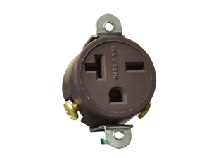 20 AMPERE-250 VOLT AC (USA / CANADA) PANEL MOUNT OUTLET, NEMA 6-20R TYPE B, SPECIFICATION GRADE, SIDE WIRED, SCREW TERMINALS, 2 POLE-3 WIRE GROUNDING (2P+E). BROWN. 

<br><font color="yellow">Notes: </font> 
<br><font color="yellow">*</font> Terminal screw torque = 1.6Nm-2.0Nm.
<br><font color="yellow">*</font> Outlet accepts NEMA 6-20P (20A-250V) & NEMA 6-15P (15A-250V) plugs.
<br><font color="yellow">*</font> NEMA 6-20 power cords, power strips, plugs, connectors, outlets listed below in related products. Scroll down to view.