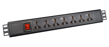 UNIVERSAL MULTI-CONFIGURATION 16 AMPERE 250 VOLT 7 OUTLET PDU POWER STRIP, 19" HORIZONTAL RACK MOUNT, (1.5U), ILLUMINATED D.P. SWITCH, IEC 60320 C-20 POWER INLET <font color="yellow">(ON BACK SIDE OF STRIP)</font>, METAL ENCLOSURE, 2 POLE-3 WIRE GROUNDING (2P+E). BLACK.

<br><font color="yellow">Notes: </font> 
<br><font color="yellow">*</font> Operating Temp. = -10C to +60C.
<br><font color="yellow">*</font> Storage Temp. = -25C to +65C.
<br><font color="yellow">*</font> Plug adapter #30140-A available. Provides "Earth" grounding connection (2P+E) for CEE 7/7, CEE 7/4 European Schuko, French plugs used with universal power strips.
<br><font color="yellow">*</font> C-20 inlet accepts all C-19 power cords, connectors.
<br><font color="yellow">*</font> View Dimensional Data Sheet for mating European, British Plugs & China 16 Ampere ,10 Ampere plugs.
<br><font color="yellow">*</font> Mounting brackets reversible for vertical mount applications.
<br><font color="yellow">*</font> Complete range of Universal Multi Configuration Power Strips. <a href="https://www.internationalconfig.com/multi-configuration-universal-power-strips-multiple-outlet-pdu-power-distribution-units.asp" style="text-decoration: none">Universal Power Strips Link</a>
<br><font color="yellow">*</font> Mating power cords listed below in related products. Scroll down to view.
