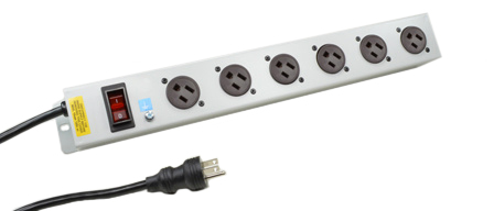 AMERICA, CANADA NEMA 15 AMPERE-125 VOLT TYPE B NEMA 5-15R 6 OUTLET PDU POWER STRIP, ILLUMINATED 15 AMP. DOUBLE POLE CIRCUIT BREAKER, METAL ENCLOSURE, "19" IN. VERTICAL RACK/SURFACE MOUNTING, 2 POLE-3 WIRE GROUNDING (2P+E), 2.0 METER (6FT-7IN) CORD. GRAY.

<br><font color="yellow">Notes: </font> 
<br><font color="yellow">*</font> Operating temp. = 0C to +60C.
<br><font color="yellow">*</font> Storage temp. = -10C to +70C.
<br><font color="yellow">*</font> America, Canada Nema plugs, outlets, power cords, connectors, outlet strips, GFCI outlets, receptacles listed below in related products. Scroll down to view.